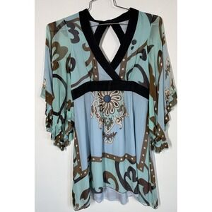 VTG Single Dress Women's 100% Silk Mini Dress Open Back Kimono Sleeves Size M